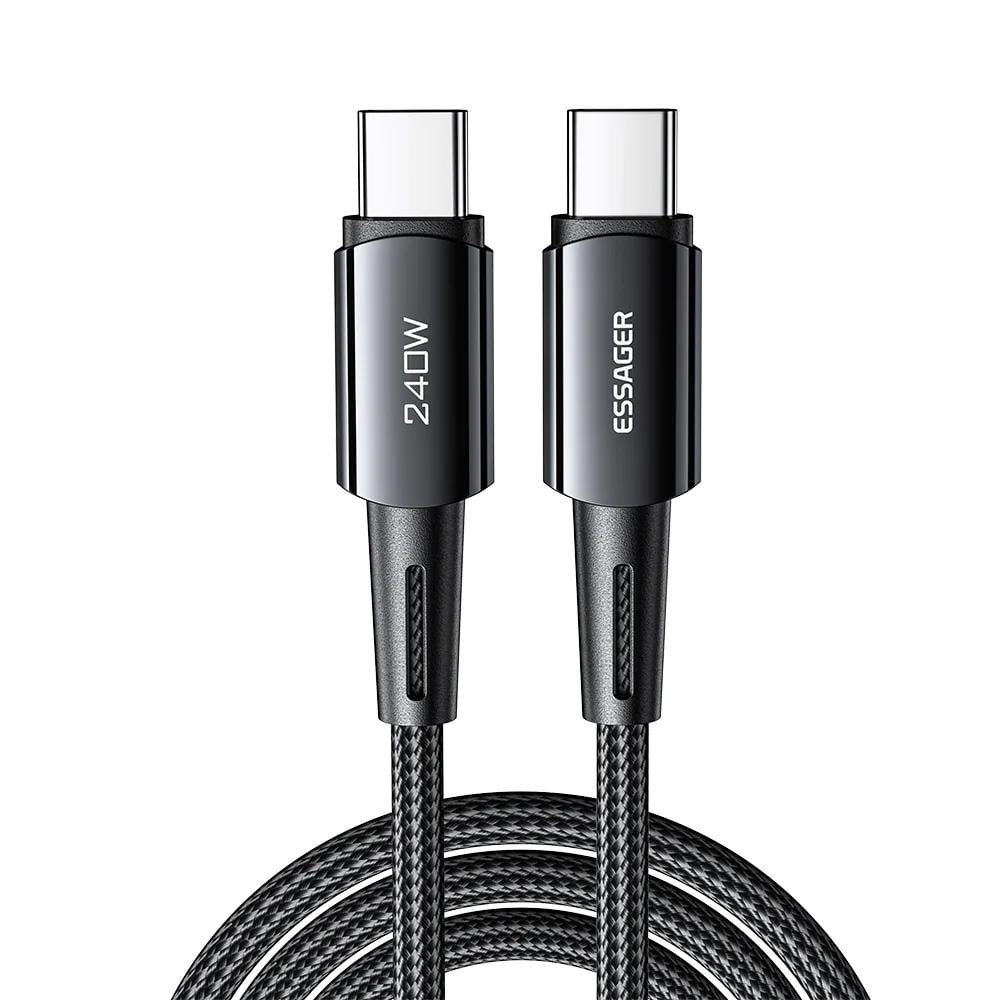 Кабель Essager USB Type-C до USB Type-C 240W PD 48V 5A швидка зарядка 1 м Чорний