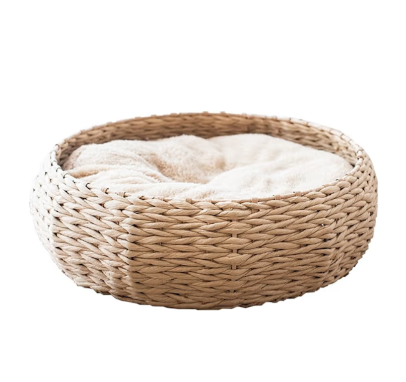 Лежак-корзина из натуральной лозы для маленьких домашних животных с подушкой (P021) Лежак-корзина из натуральной лозы для маленьких домашних животных с подушкой (P021)