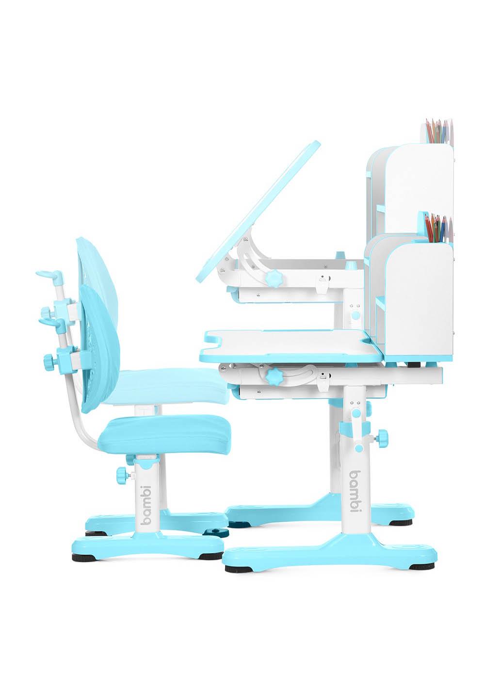 Парта с надстройкой и полкой высота регулируется Bambi Бело-голубой M (4804-4) - фото 2