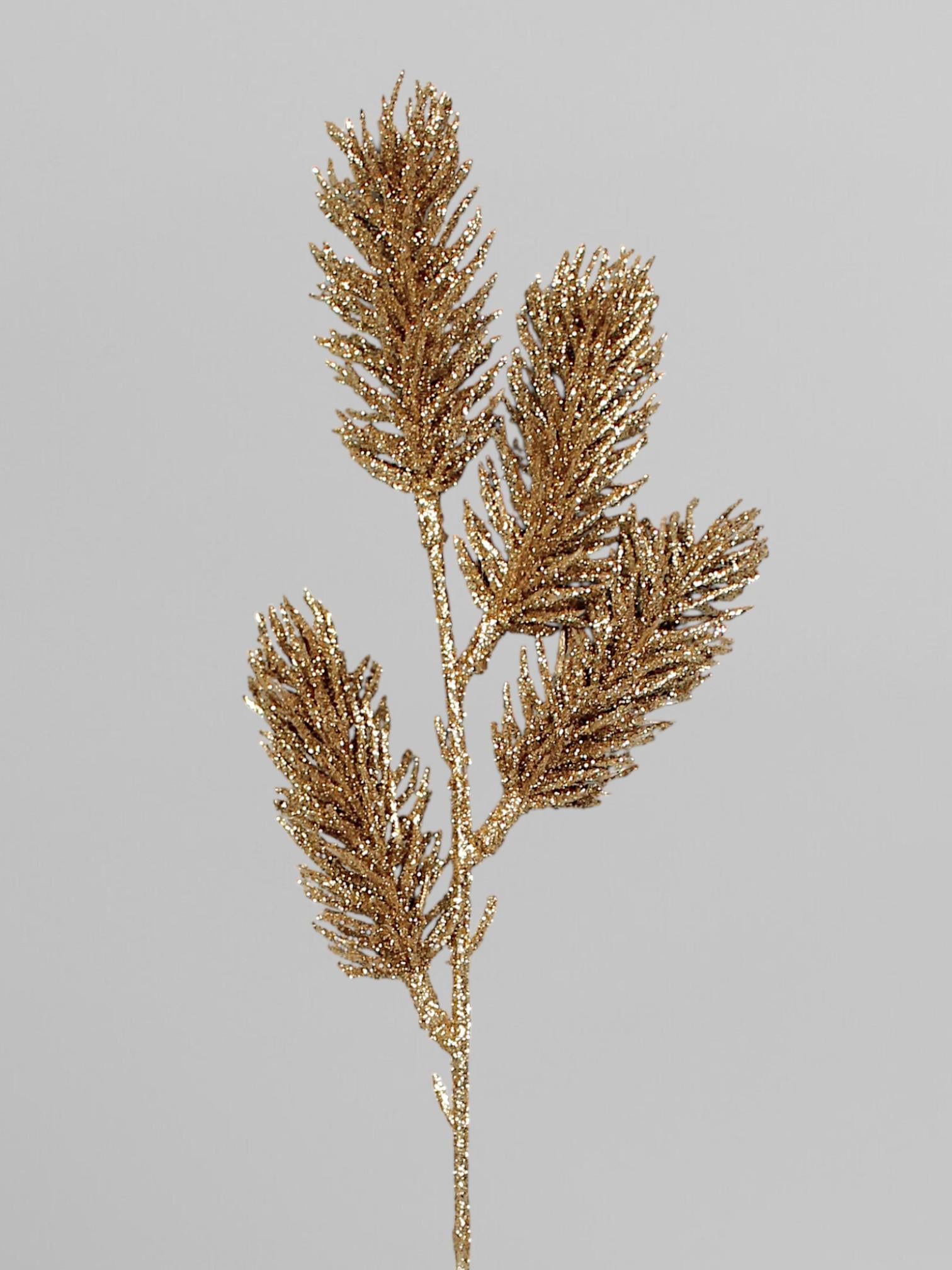 Хвойная ветка блестящая с глитером 34 см Шампань (Р03091)