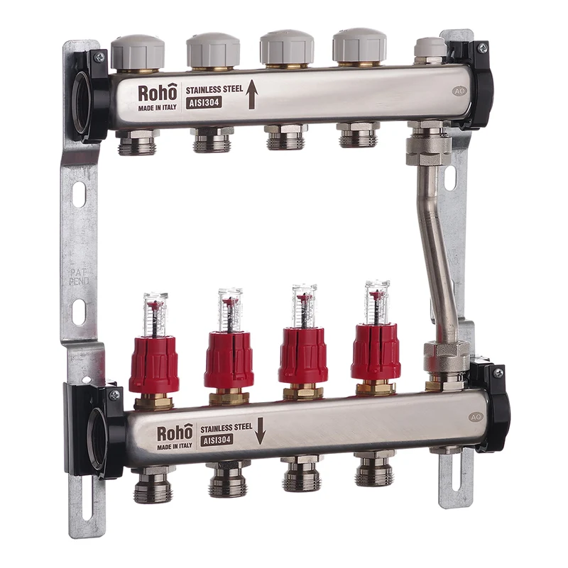 Колектор Roho R814-04 з витратомірами та термостатичними клапанами з байпасом 1" 4 виходи (RO0047)