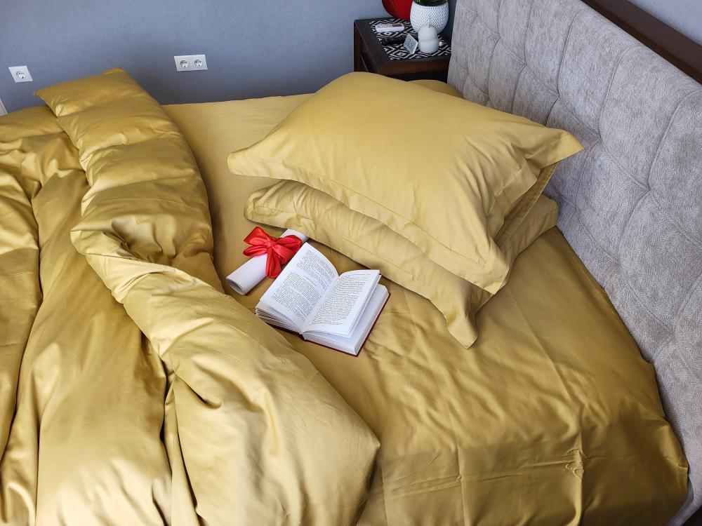 Комплект постельного белья на резинке Моно сатин Premium полуторный/наволочки 50х70/70х70 см Gold (5756) - фото 5