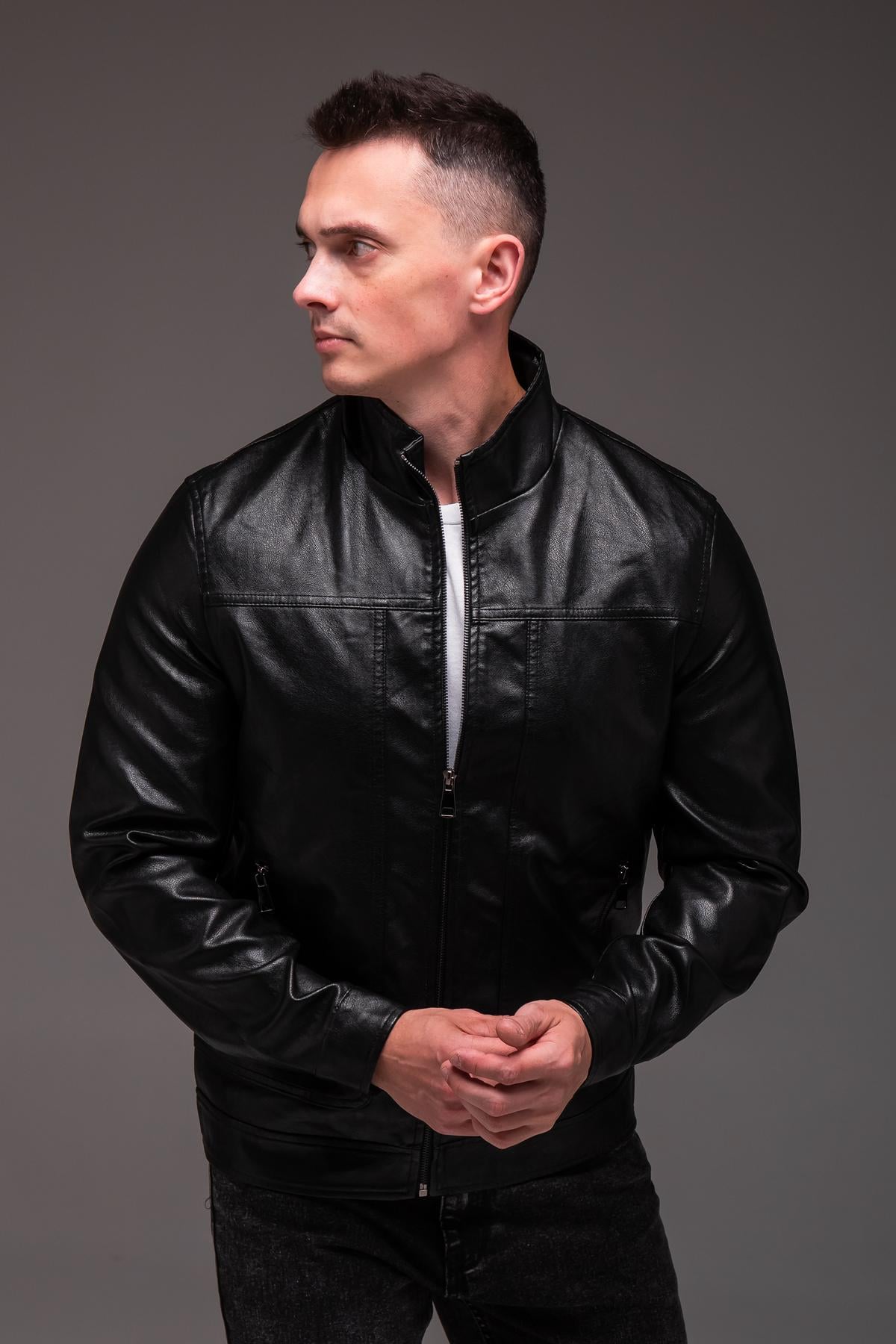 Куртка мужская Prime из искусственной кожи осенне-весенняя S Черный (2411)