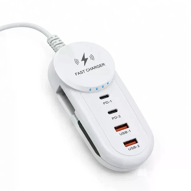 Сетевое зарядное устройство 26X-201 5,1А с беспроводной зарядкой 2 USB и 2 Type-C Белый (38085572)