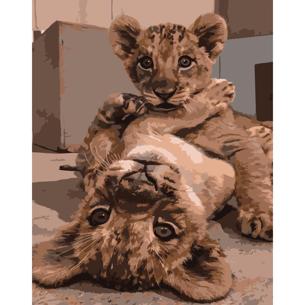 Картина по номерам Strateg Премиум Дети-львята 40х50 см (DY250)