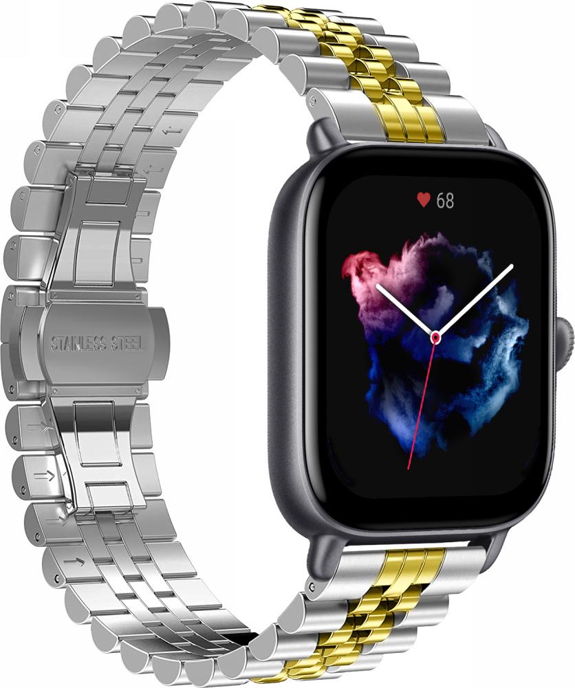 Браслет металлический Stech Line для Amazfit GTS 3 Silver/Gold (27055-67) - фото 1 Браслет металлический Stech Line для Amazfit GTS 3 Silver/Gold (27055-67) - фото 1