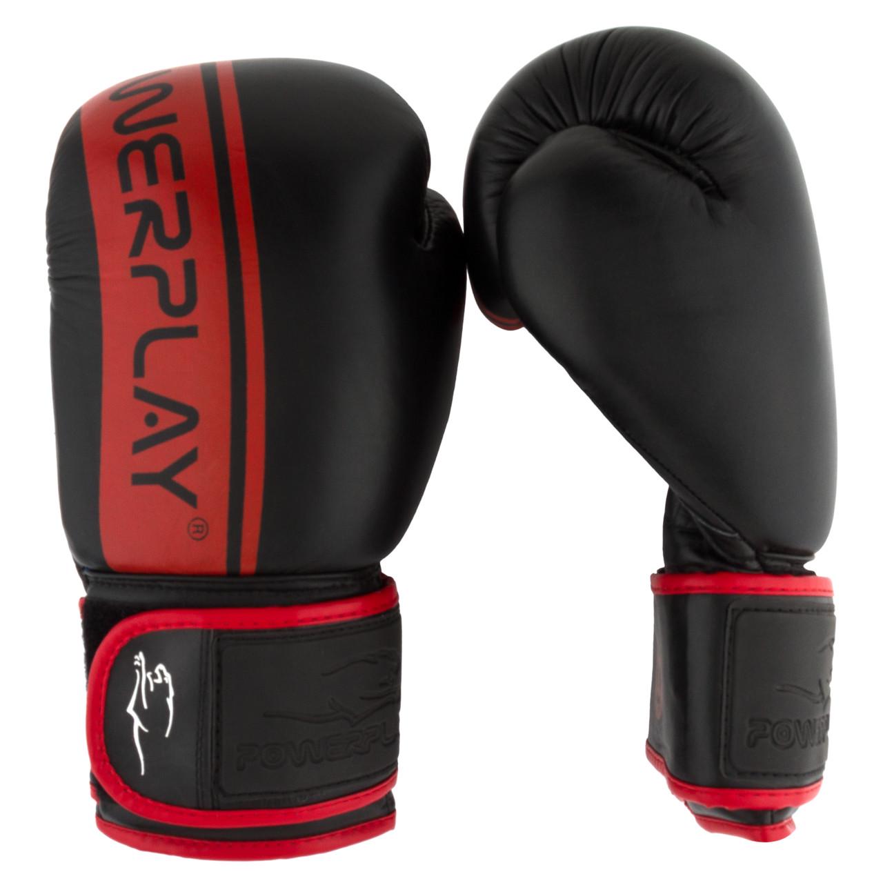 Боксерские перчатки PowerPlay 3022 натуральная кожа 12 унций Черно-красный
