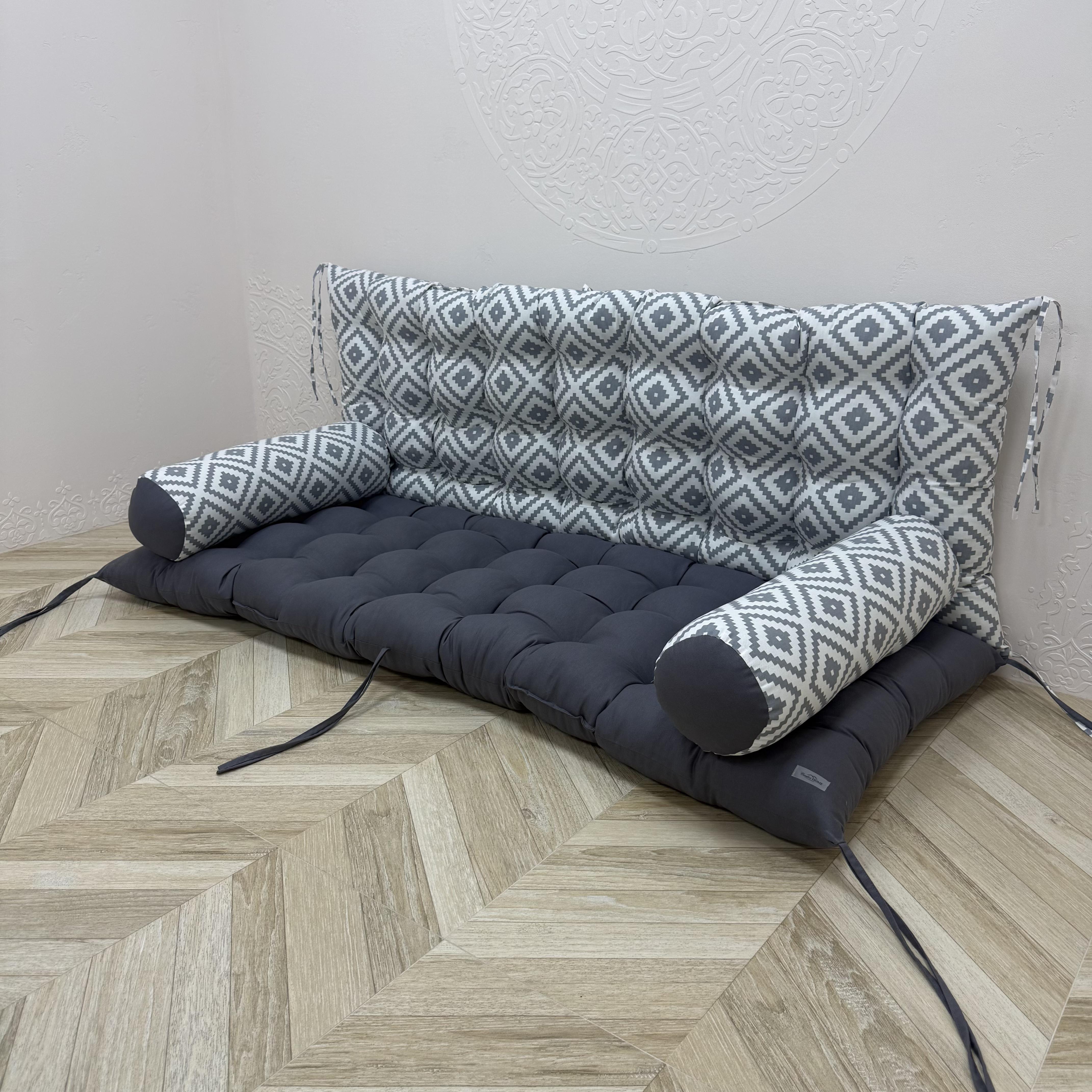 Подушка Comfort Home Facets grey на поддоны/качели/каркасы/садовую мебель с валиками комбинированная панама 100х50х50 см
