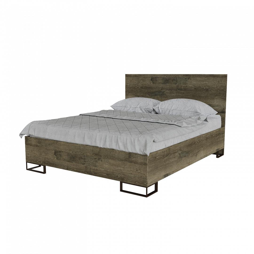 Кровать полуторная Artinhead Ascet 120x200 без матраса ламинированное ДСП/металл Дуб Фрегат/Черный