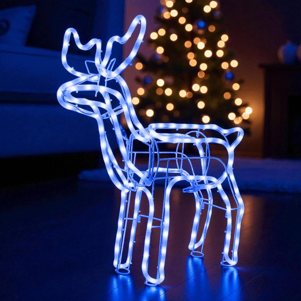 Декоративна світлодіодна фігура "Новорічний олень" висота 120 см 220 В з поворотом голови Синій