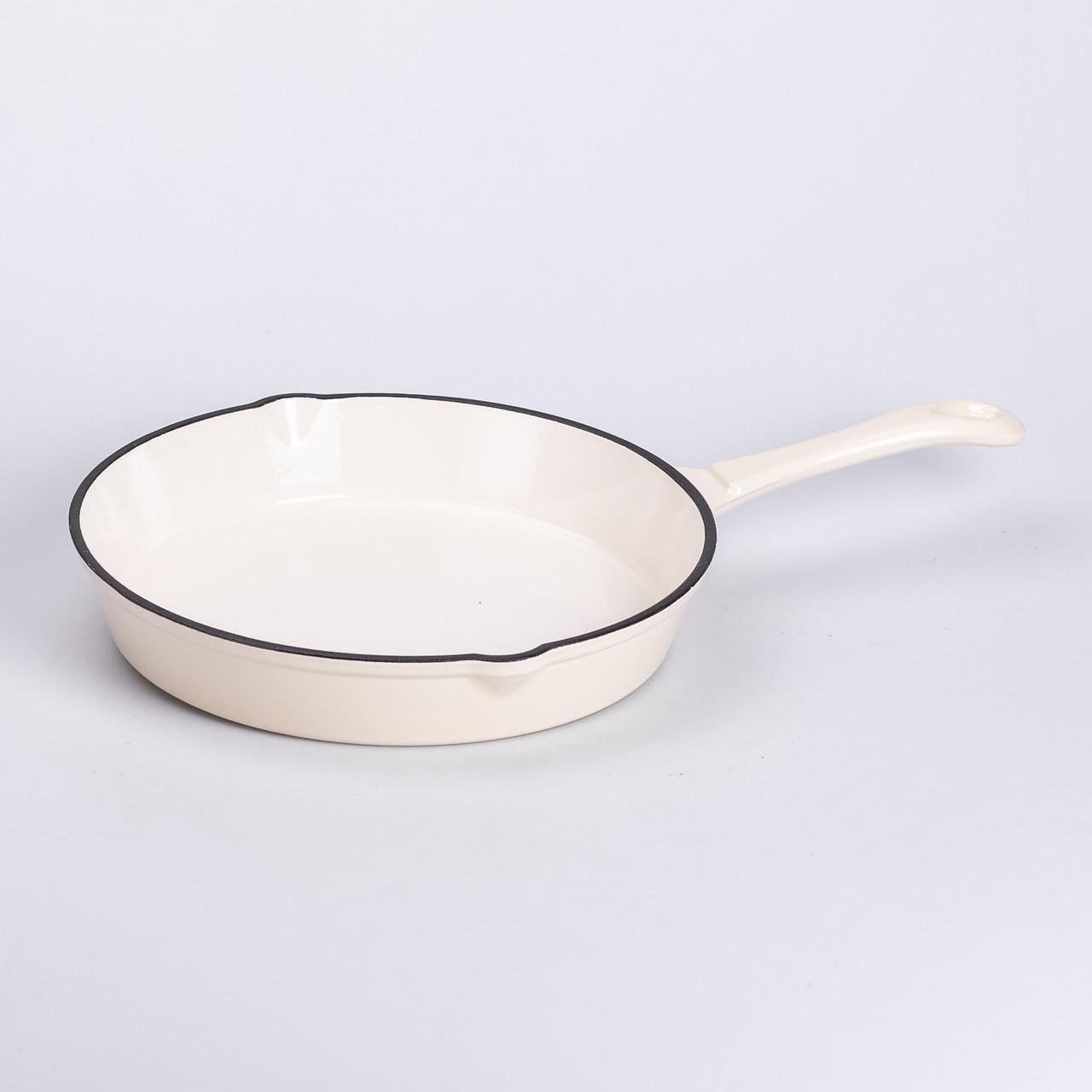 Набор чугунной посуды для приготовления с эмалированным покрытием сковорода/3 кастрюли Бежевый (6820) - фото 5