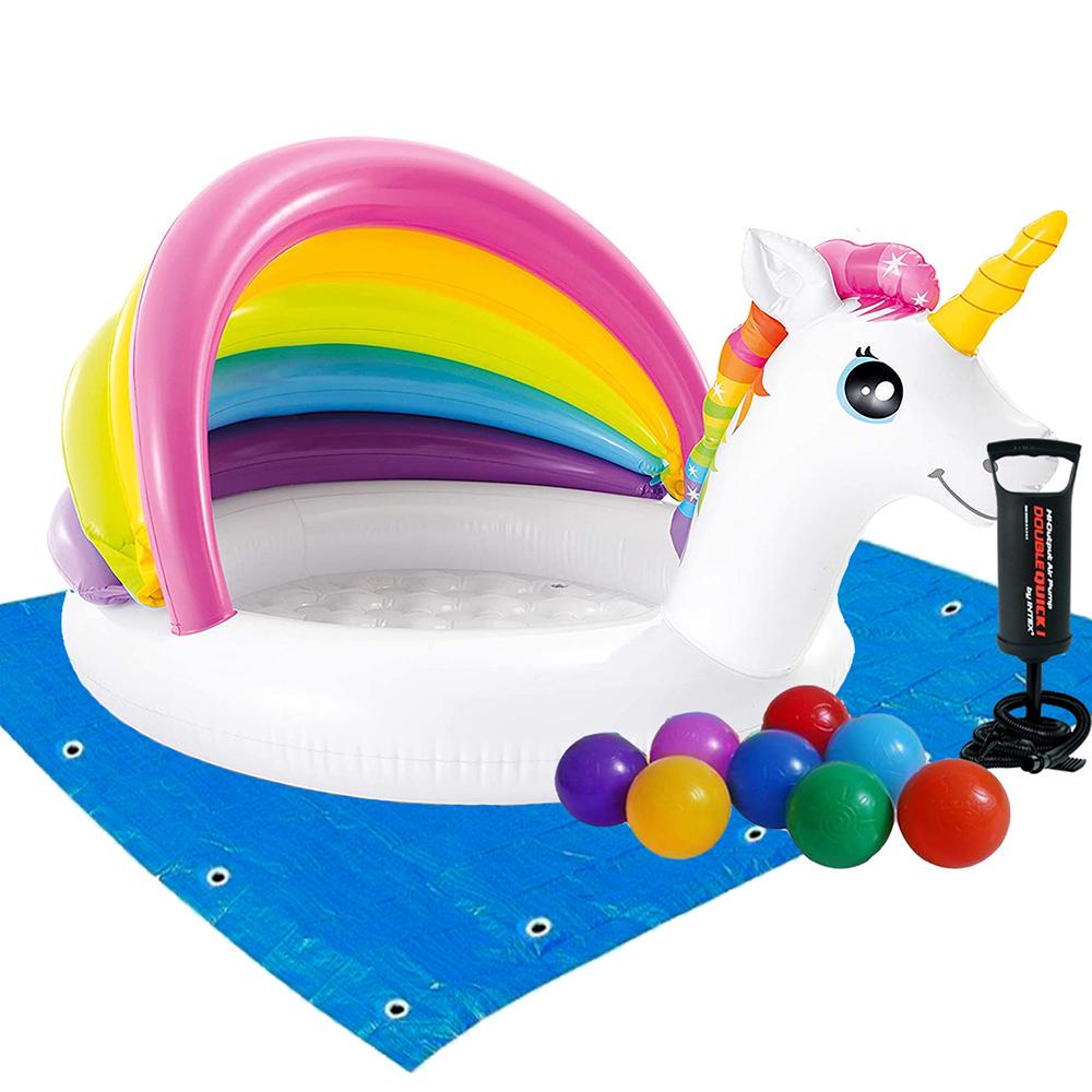 Бассейн надувной детский Intex Единорог виниловый с навесом/насосом/подстилкой и шариками Белый (21-9-57113-2) Бассейн надувной детский Intex Единорог виниловый с навесом/насосом/подстилкой и шариками Белый (21-9-57113-2)