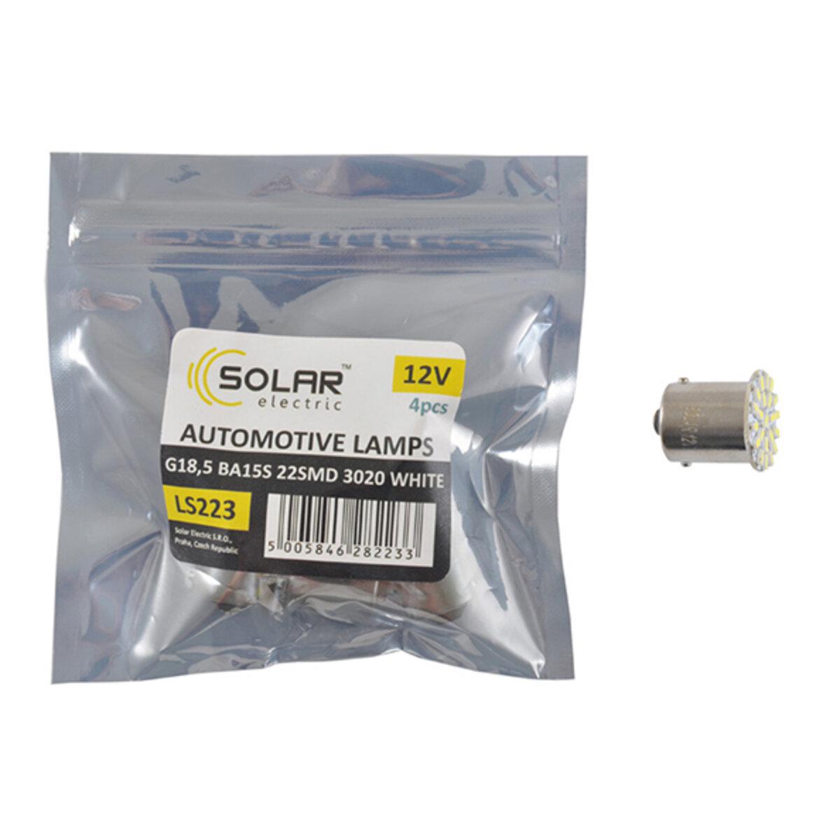 Автомобильная лампа LED Solar 12V G18.5 BA15s 22smd 3020 4 шт. White (4301)