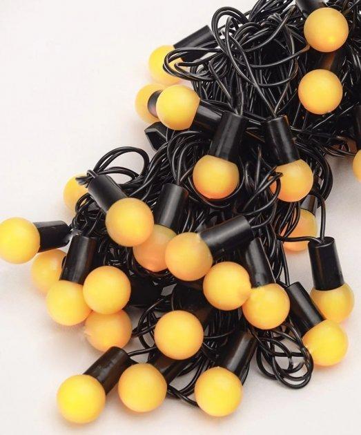 Гирлянда цепь светодиодная классическая 4 м 20 LED черный шнур шарики твинки матовые Желтый