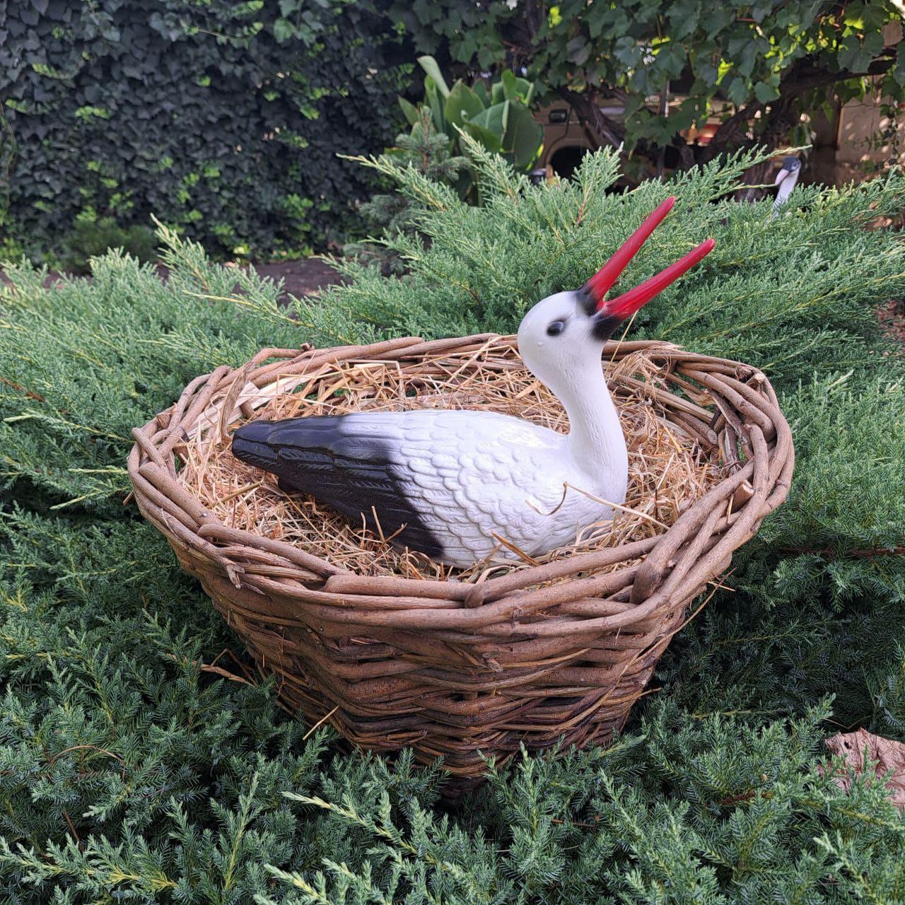 Набор садовых фигур Аист керамический в гнезде (3902)