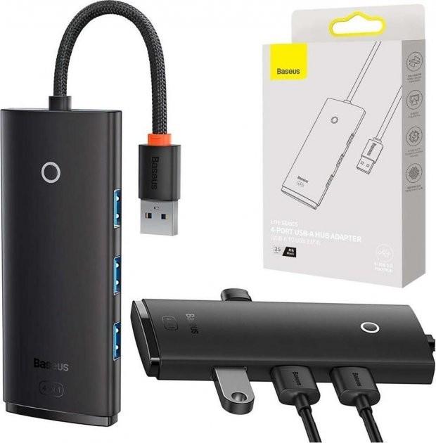 Хаб USB Baseus Lite Series 4-Port Adapter USB-A to USB 3,0х4 25 см Black (WKQX030001) - фото 2