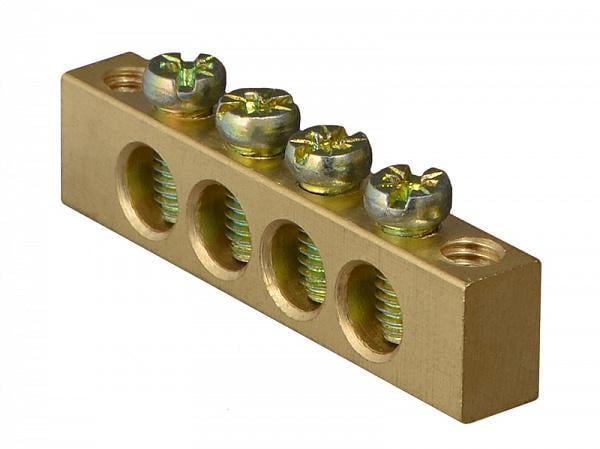 Шина нулевая АСКО-Укрем 4 отвори крепление по краям медь 6х9 мм (A0150120063)