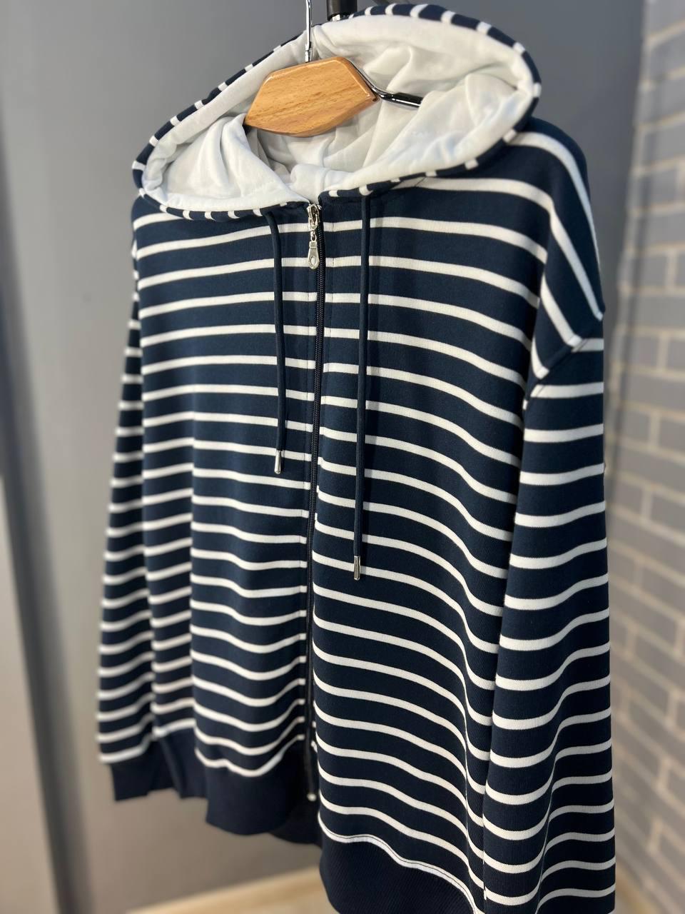 Толстовка жіноча PEPPER MINT 24-01 в смужку на блискавці з капюшоном OS Темно-синій (1375) - фото 6