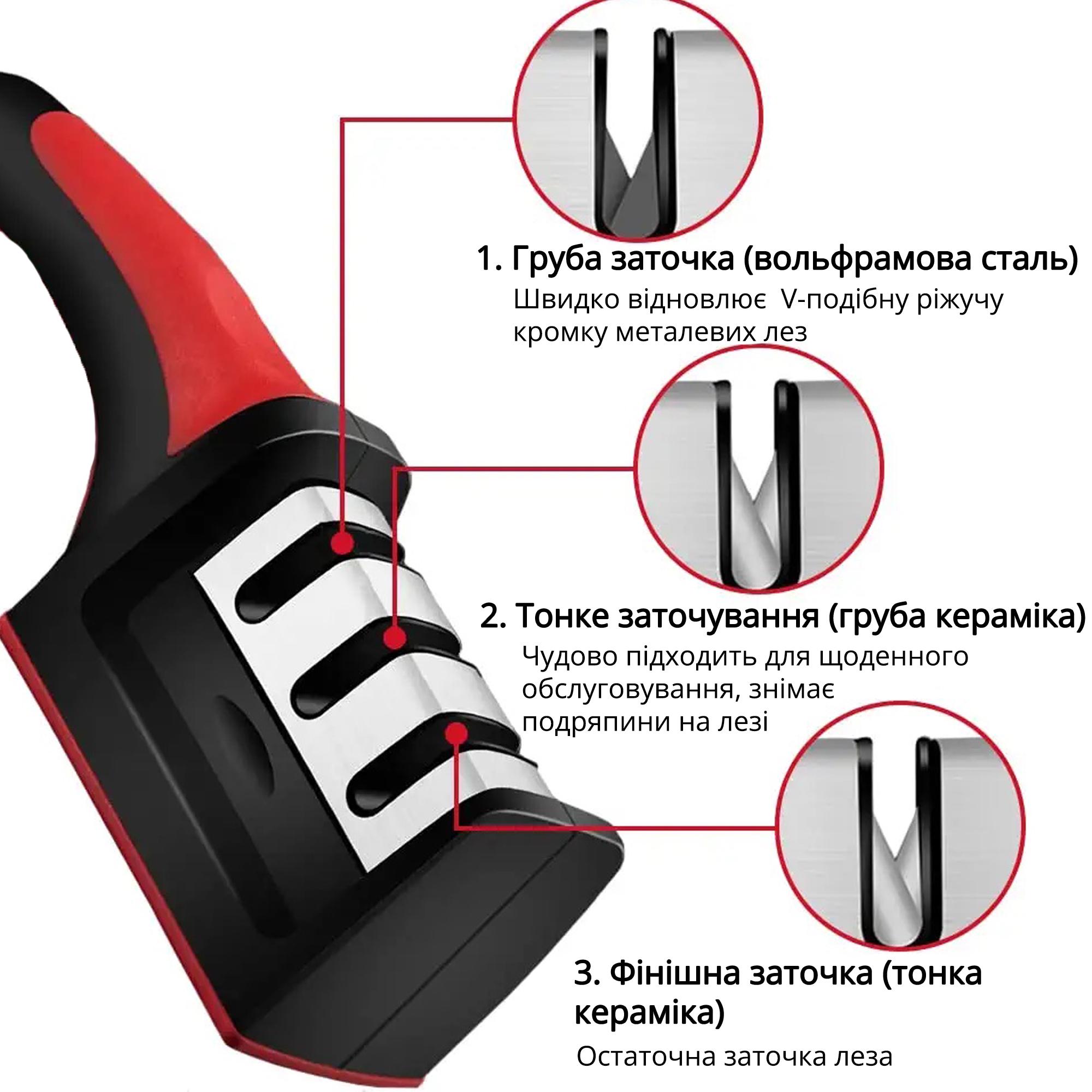 Точилка для різних видів ножів 3 Stage Knife Sharpener Червоний (847925) - фото 6