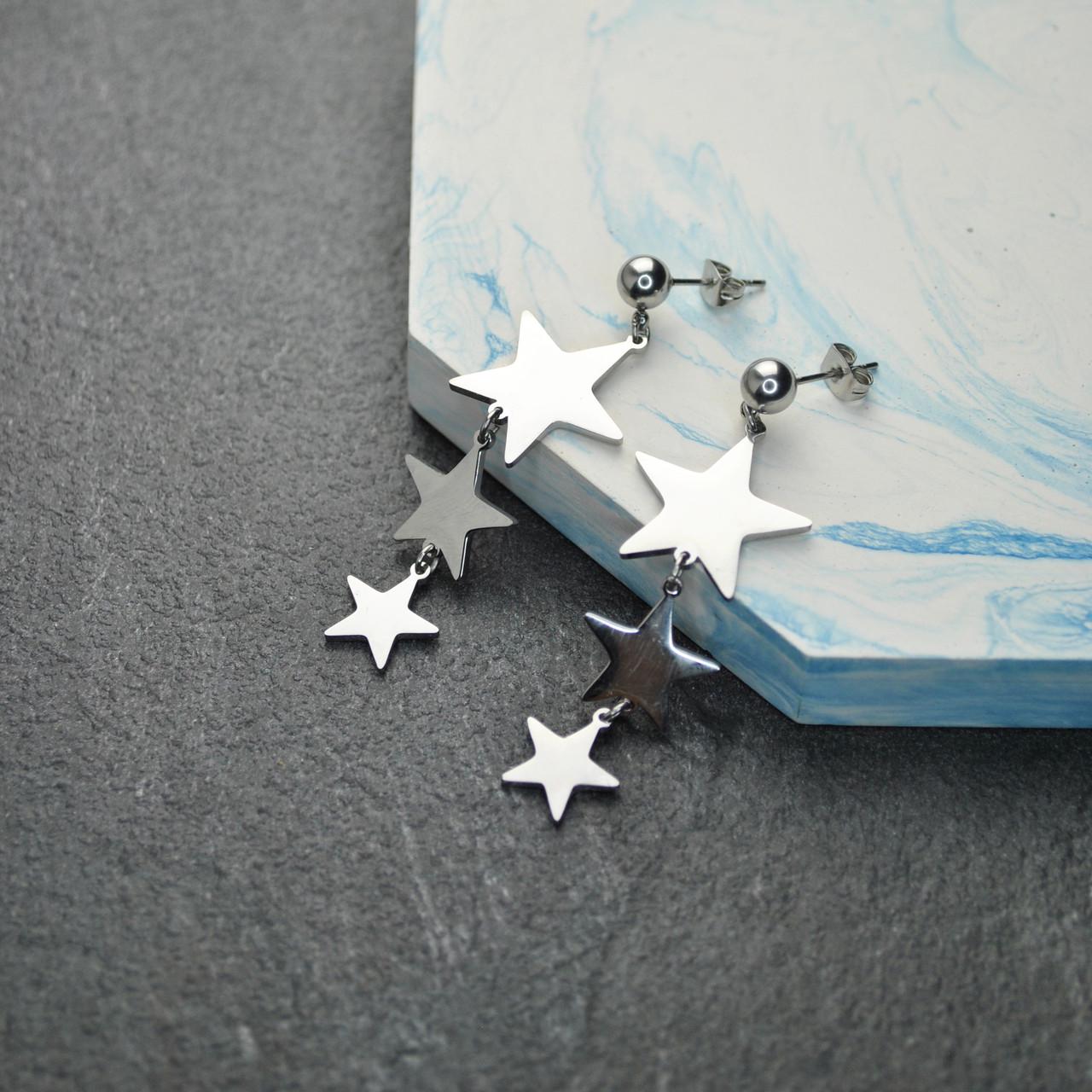 Сережки гвоздики Звезды медицинская сталь родий (x037)