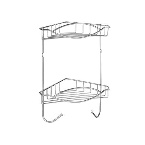 Полка угловая Bisk NIAGARA 2-уровневая с крючками для ванной нержавеющая сталь Хром (04113)
