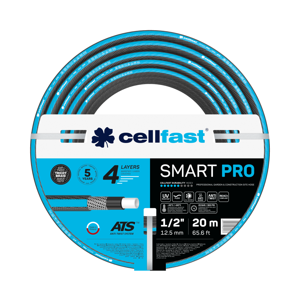 Поливочный шланг Cellfast SMART TSV PRO ATS 1/2" 20 м прочный/износостойкий/легкий и гибкий для ежедневного полива