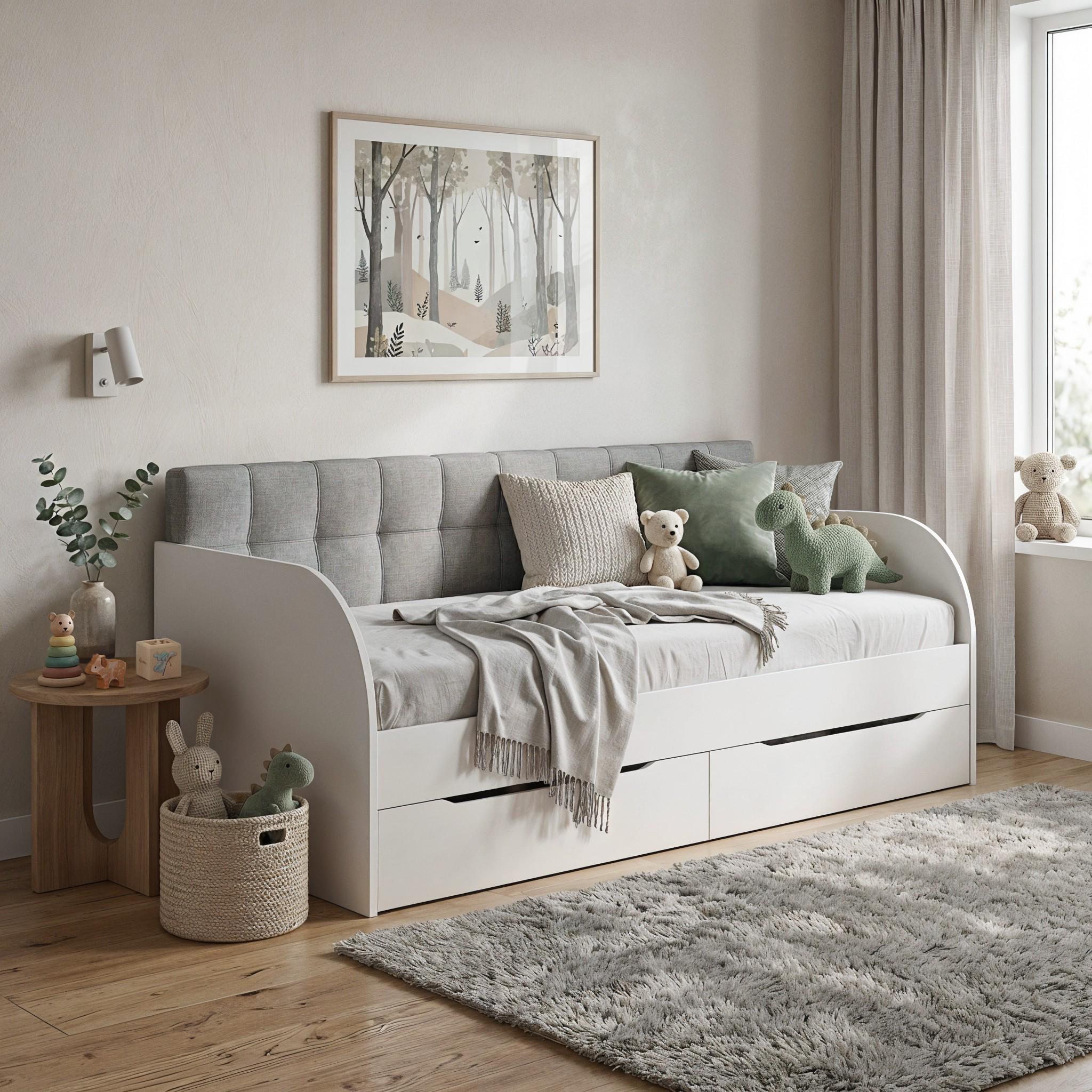 Кровать с ящиками и ламелями Л-7 2032x940x900 мм Белый/Донна Лайт 18