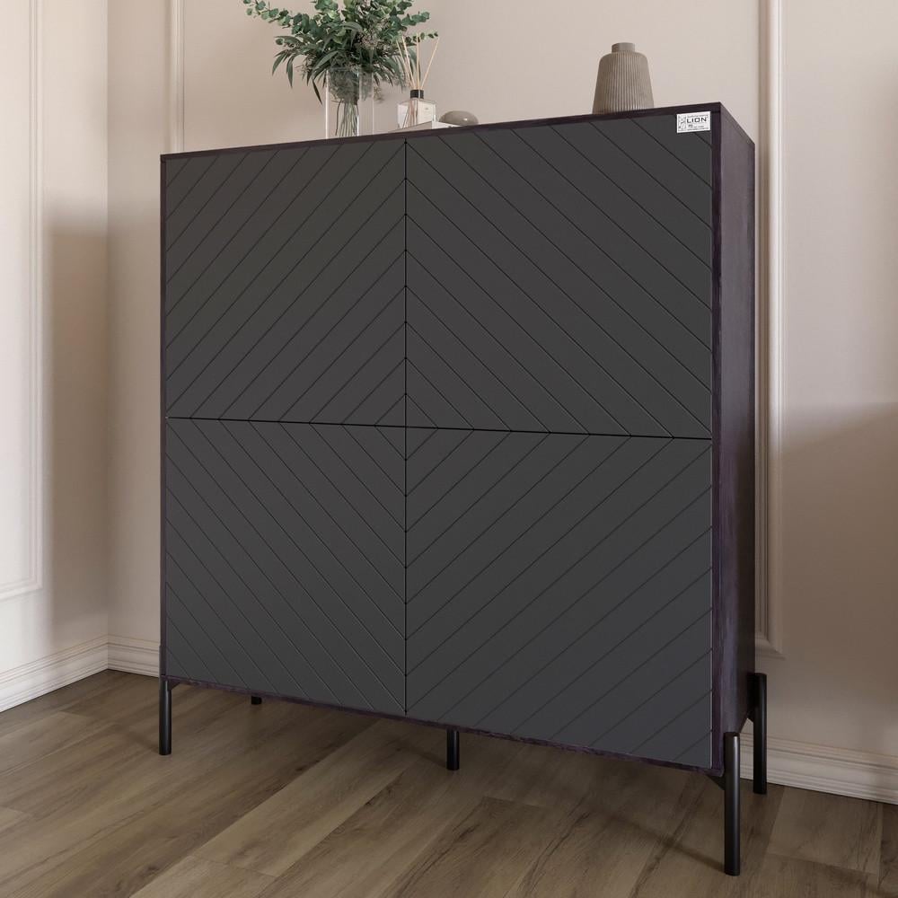 Комод-пенал с черными металлическими ножками Lion Амарант 114х40х126,5 см Бетон темный/Графитовый (Lion-042031)