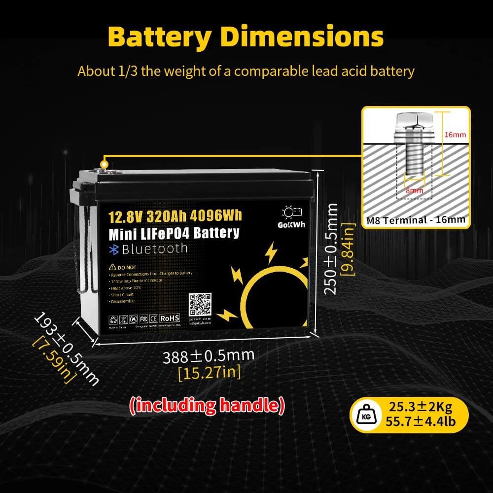 Аккумулятор для ИБП с Bluetooth GoKwh LifePo4 320 Ah 12V 4096Wh BMS (Gkw32012) - фото 4