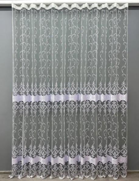 Тюль из фатина Kort с вышивкой/люрексом/бархатной вставкой Холодный белый (1569т)