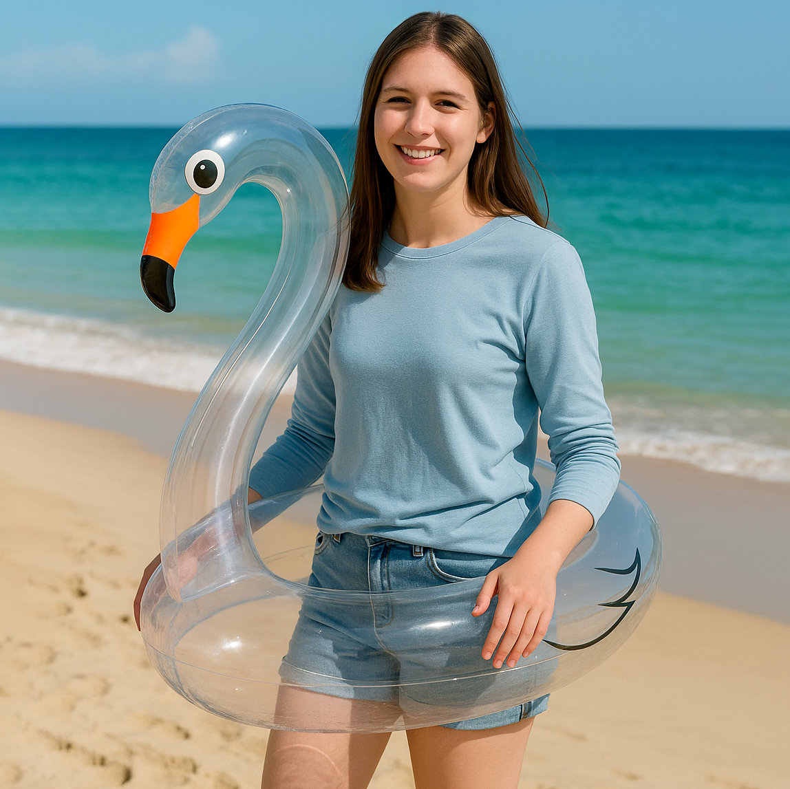 Надувной круг для плавания Фламинго блестящий 90см Прозрачный (52-BT-6510-2)