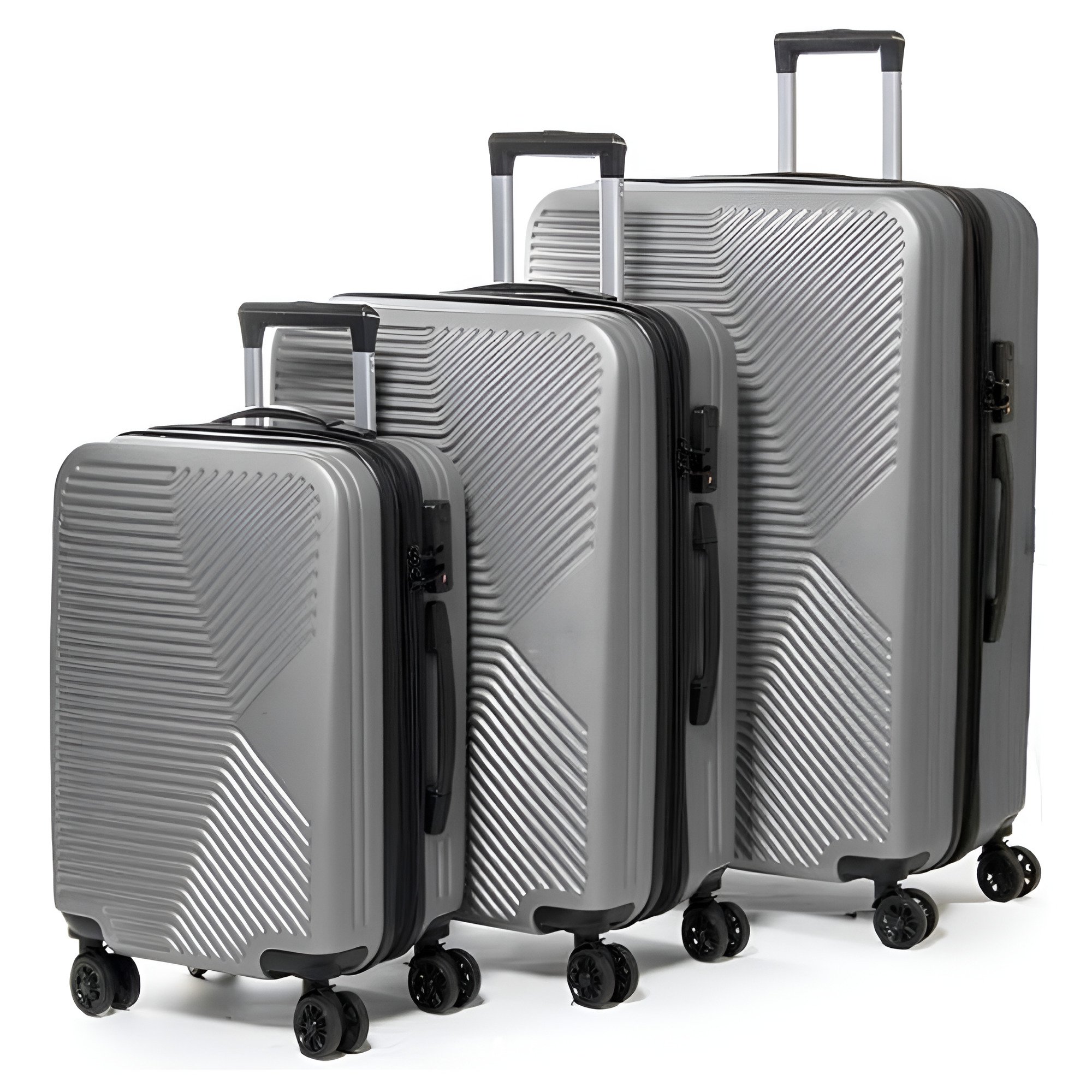 Набор чемоданов с выдвижными ручками Stenson R33465-GR пластиковые с металлом 20"/24"/28" 3 шт. Серебряный (39211b4c)