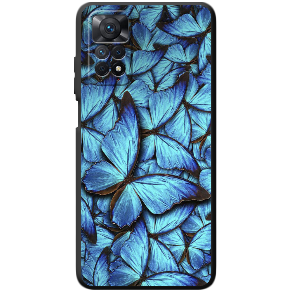 Чехол BoxFace Xiaomi Redmi Note 11 Pro лазурные бабочки Черный силикон (44185-up1550-44083)