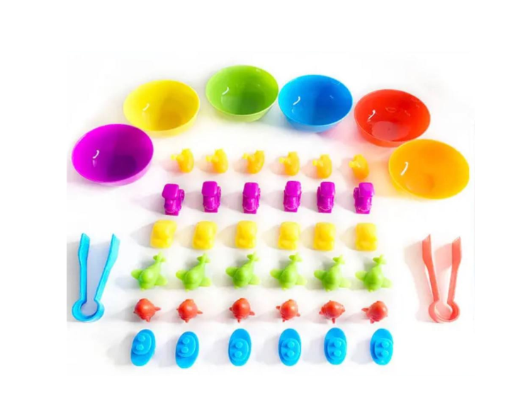 Развивающая игра Сортер Монтессори по цвету FD2188 с пинцетами и тарелочками Транспорт (1905286894)