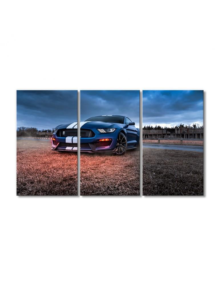 Картина модульная Синий Форд Мустанг Шелби GT500 3 модуля 60x90 см