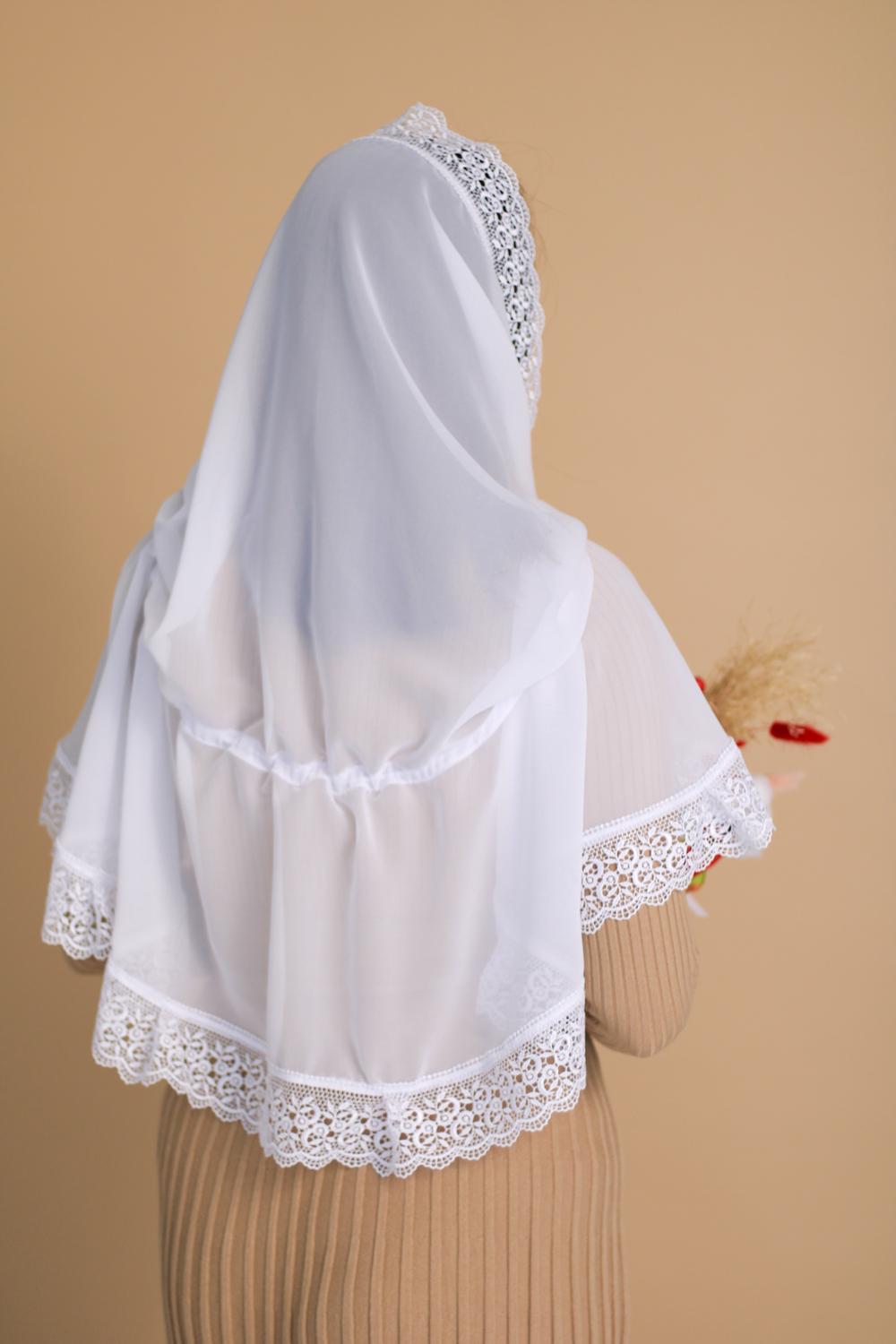 Палантин для храму на голову 80x120 см Білий (п017) - фото 2 Палантин для храму на голову 80x120 см Білий (п017) - фото 2