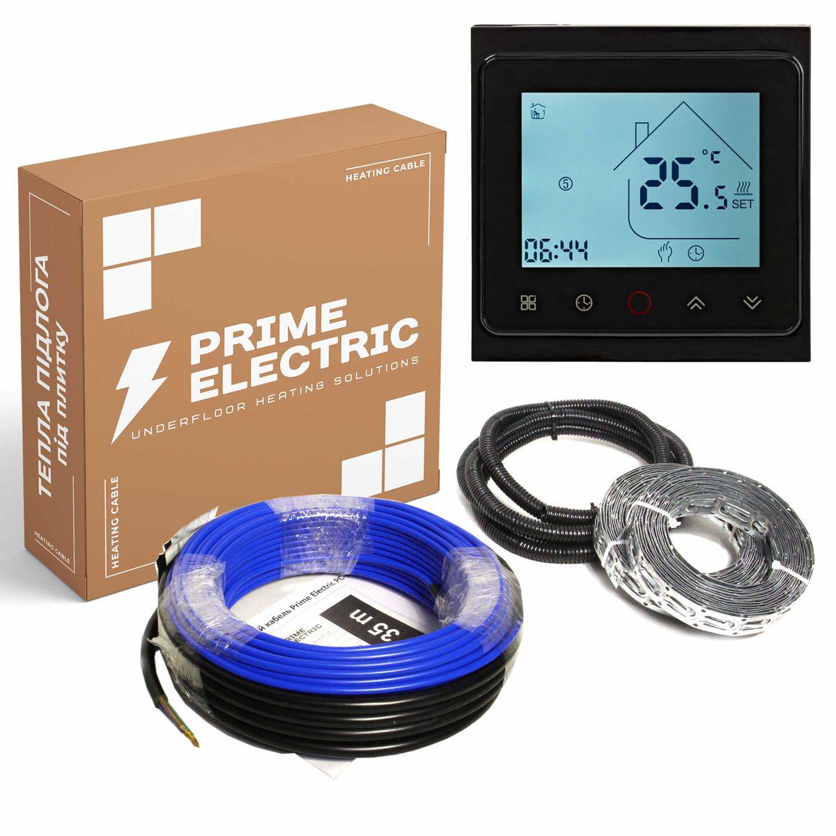 Тепла підлога Prime Electric 1,5 м²-1,8 м²/300 Вт нагрівальний кабель під плитку 20 Вт/м з програмованим Wi-Fi терморегулятором чорним 15 м (PM20-0083)