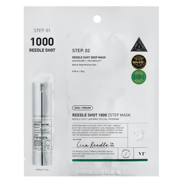 Маска для лица тканевая двухэтапная VT Cosmetics Reedle Shot 1000 2-Step Mask с микроиглами 1,5/25 г (32123850)