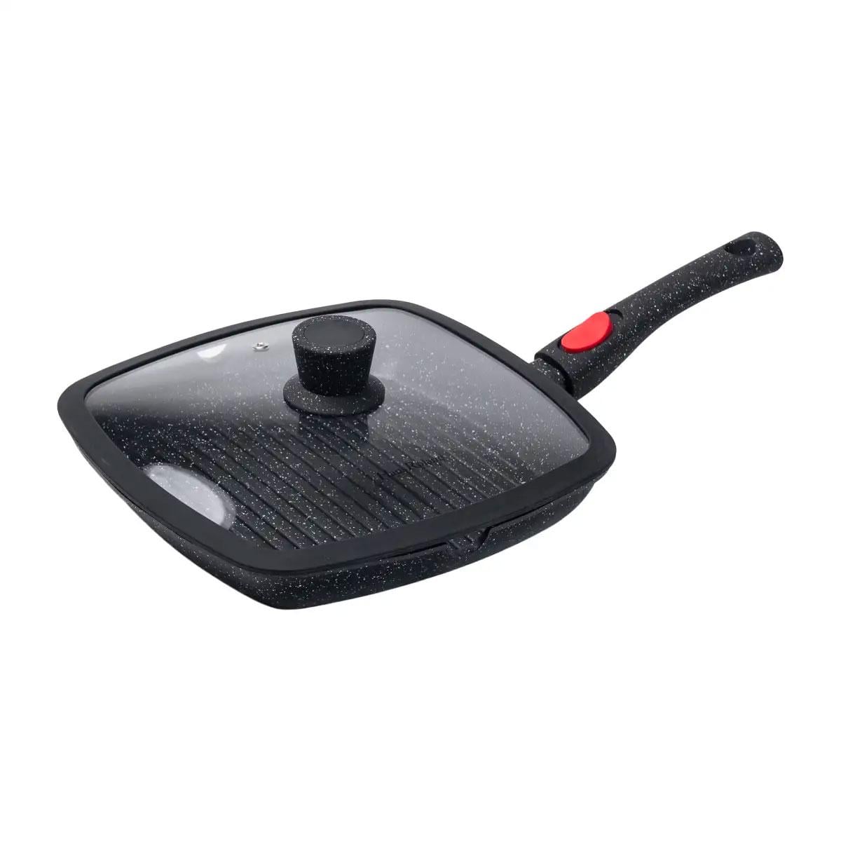 Сковорода-гриль алюмінієва із квадратною скляною кришкою 25 см