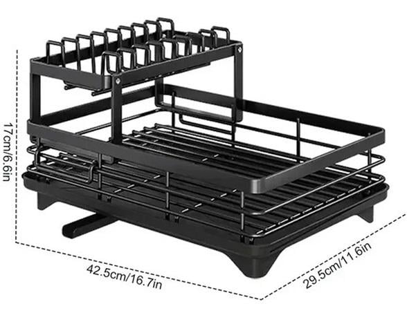 Сушарка двоярусна для посуду настільна з піддоном і зливом води Multifunctional Bowl Rack Чорний - фото 6 Сушарка двоярусна для посуду настільна з піддоном і зливом води Multifunctional Bowl Rack Чорний - фото 6