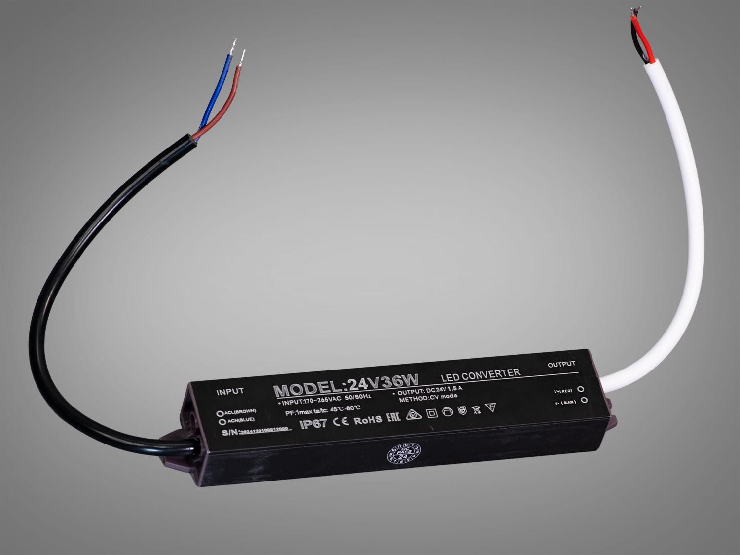 Блок питания ультратонкий для LED-ленты 24 В 36 Вт 1,5А герметичный (PPF-SY-C-24V-36w)
