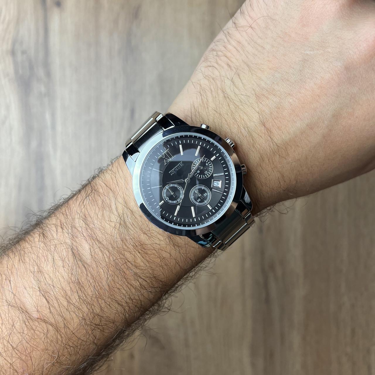 Часы мужские металлические Skmei с датой Серебристый/Черный (z069-2) - фото 2 Часы мужские металлические Skmei с датой Серебристый/Черный (z069-2) - фото 2