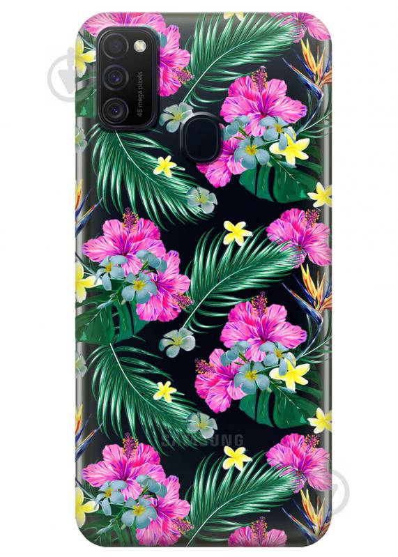 Прозорий силіконовий чохол iSwag для Samsung Galaxy M21 з малюнком - Тропічні квіти (M1726)