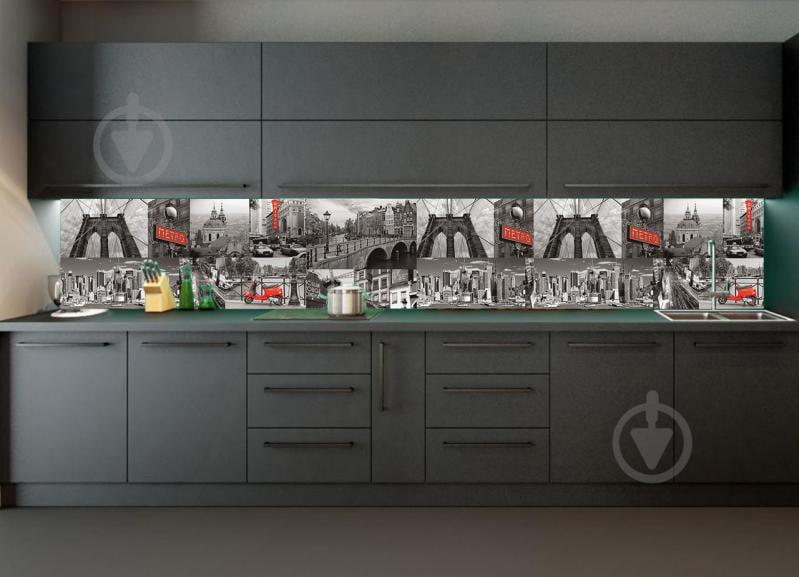 Наклейки кухонный фартук  Zatarga  " Город Коллаж " 600х3000 мм Серый (Z180249/2)