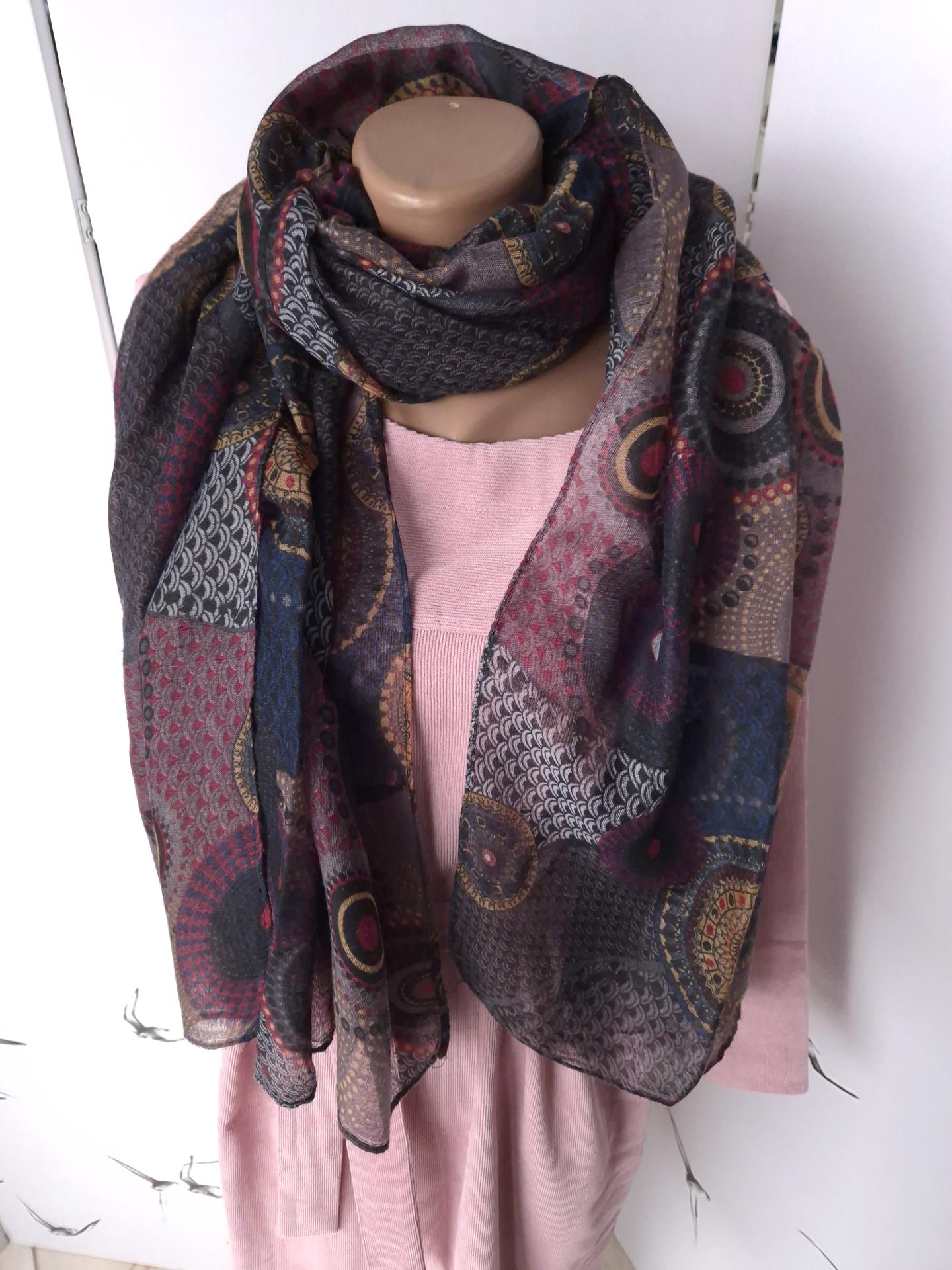 Шарф-палантин жіночий в геометричний принт весна-осінь 180х87 см Бордовий (15110) - фото 6
