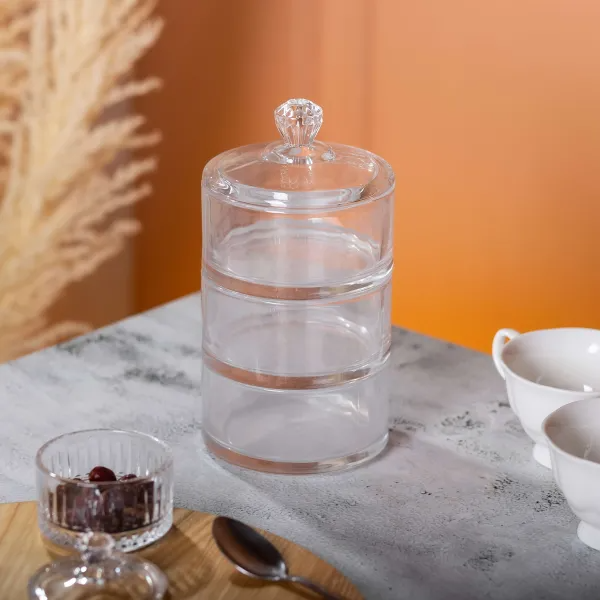 Цукерниця трирівнева з кришкою з товстого скла Прозорий (HP-YH-22) - фото 5