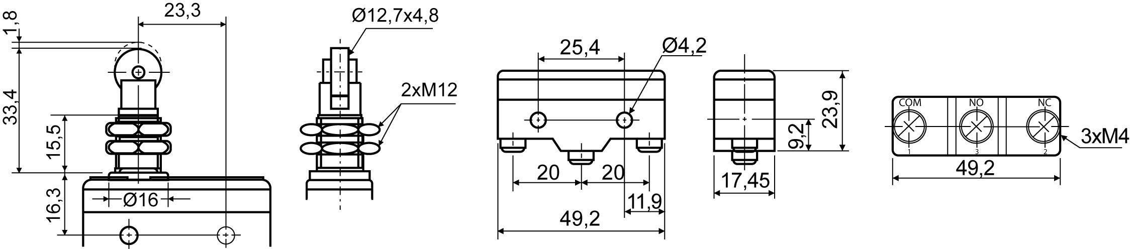 Микропереключатель АСКО-Укрем Z-15GQ22-B 1NO+1NC 15А 250 V IP20 параллельный металлический ролик (A0050040001) - фото 3
