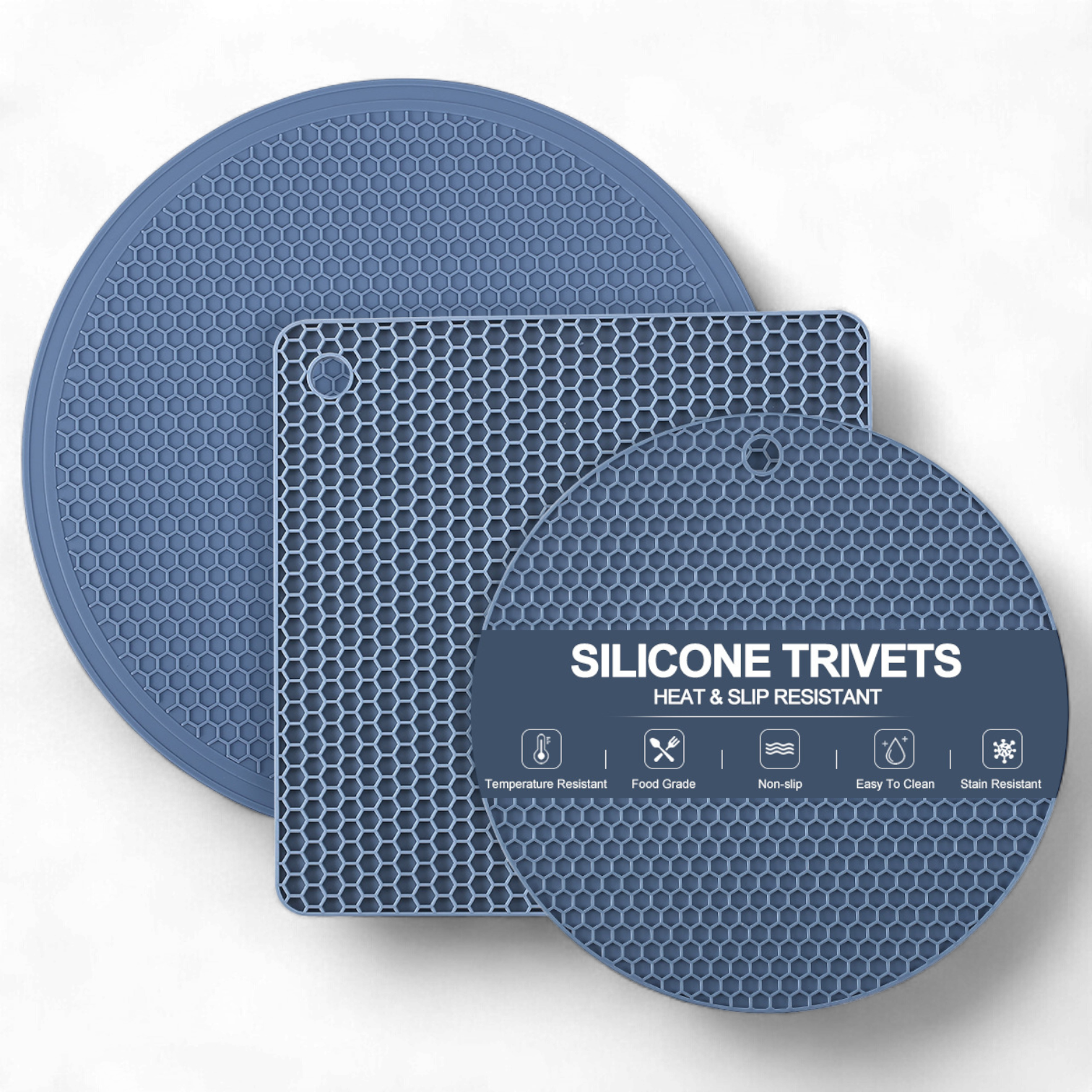 Подставки под горячее силиконовые 3 шт. Синий - фото 1