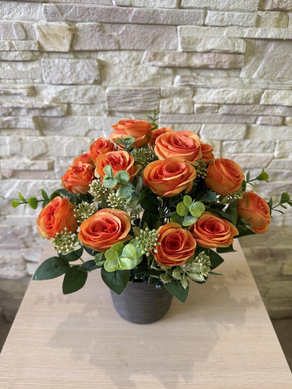 Букет троянди в кашпо ПЛАСТМАКС Помаранчевий (R0205) - фото 2