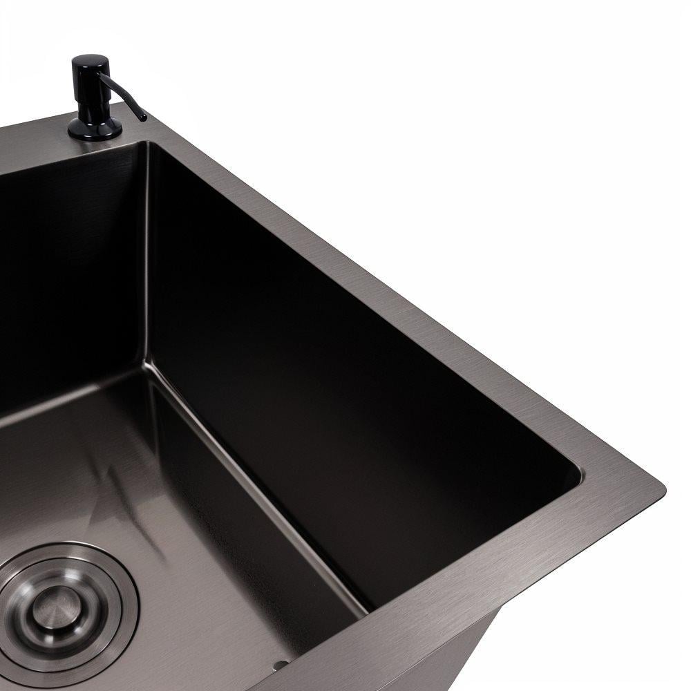 Мойка кухонная Valeso Handmade CM 78х50 R PVD круглый сифон 3,0/0,8 мм Черный - фото 3